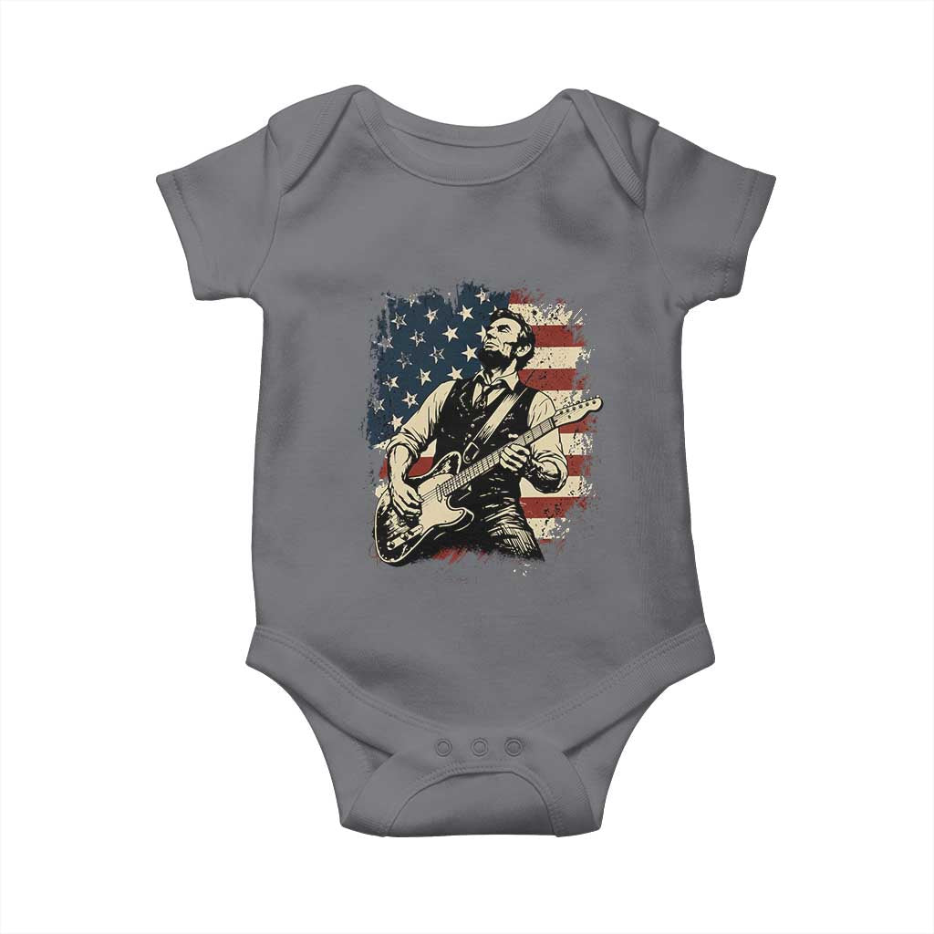Vintage Abraham Lincoln Playing Electric Guitar Baby Onesie Patriotic Rocker Gift