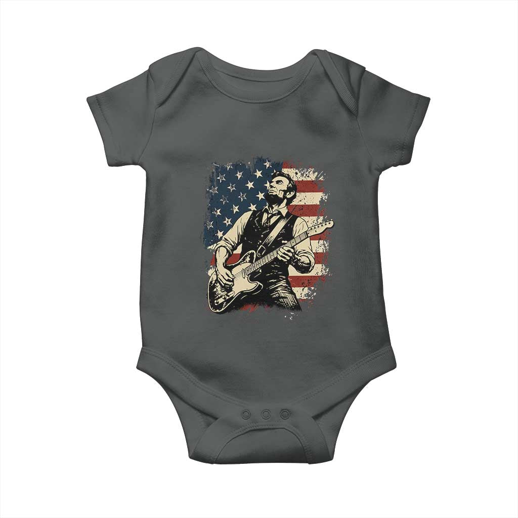 Vintage Abraham Lincoln Playing Electric Guitar Baby Onesie Patriotic Rocker Gift