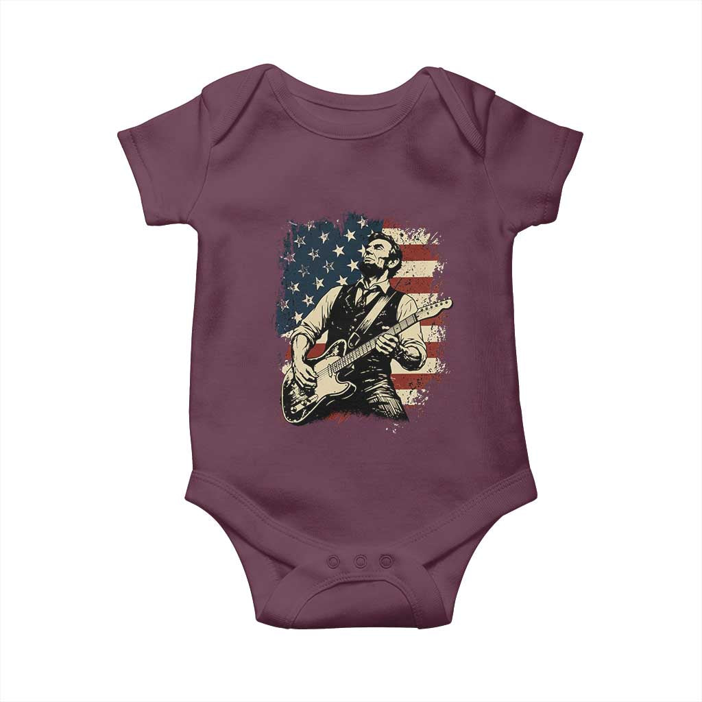 Vintage Abraham Lincoln Playing Electric Guitar Baby Onesie Patriotic Rocker Gift