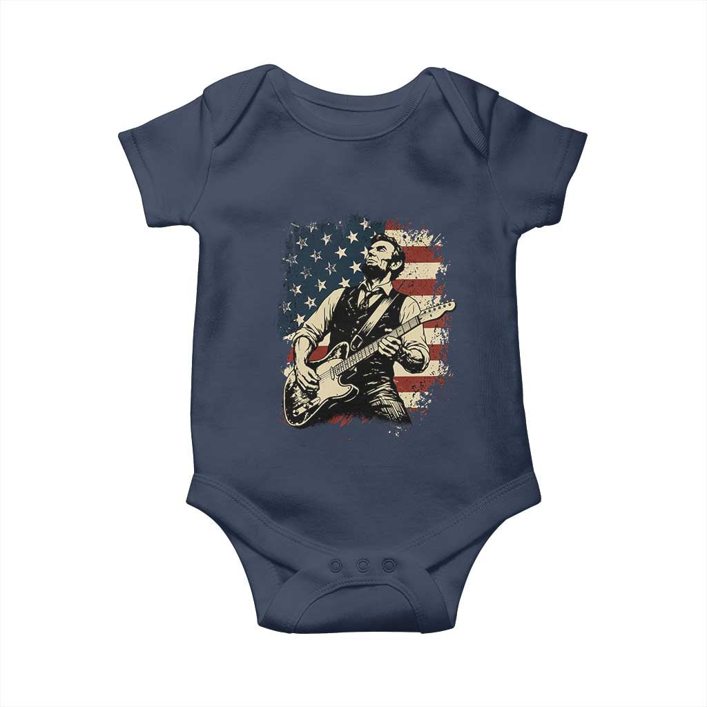 Vintage Abraham Lincoln Playing Electric Guitar Baby Onesie Patriotic Rocker Gift