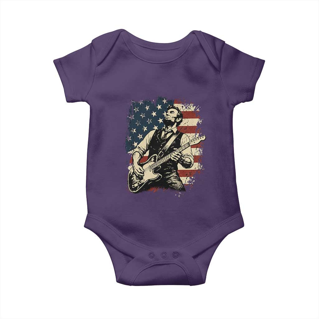 Vintage Abraham Lincoln Playing Electric Guitar Baby Onesie Patriotic Rocker Gift