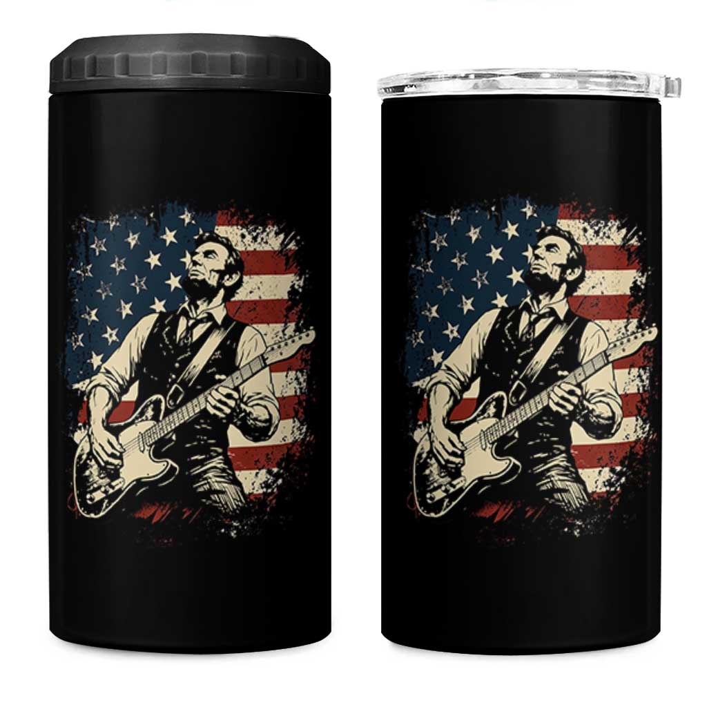 Vintage Abraham Lincoln Playing Electric Guitar 4 in 1 Can Cooler Tumbler Patriotic Rocker Gift