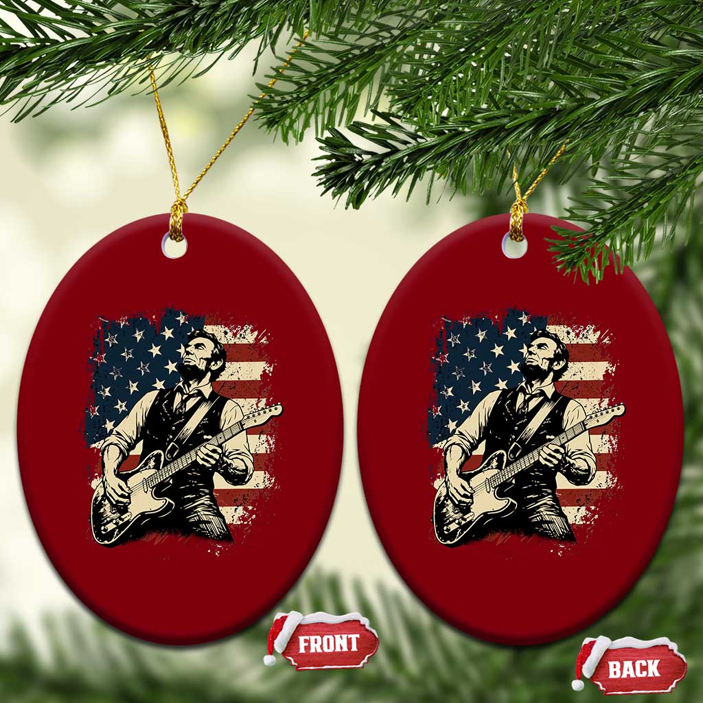 Vintage Abraham Lincoln Playing Electric Guitar Ceramic Ornament Patriotic Rocker Gift
