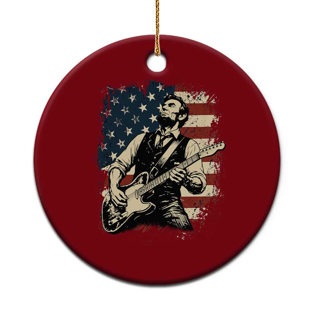 Vintage Abraham Lincoln Playing Electric Guitar Ceramic Ornament Patriotic Rocker Gift