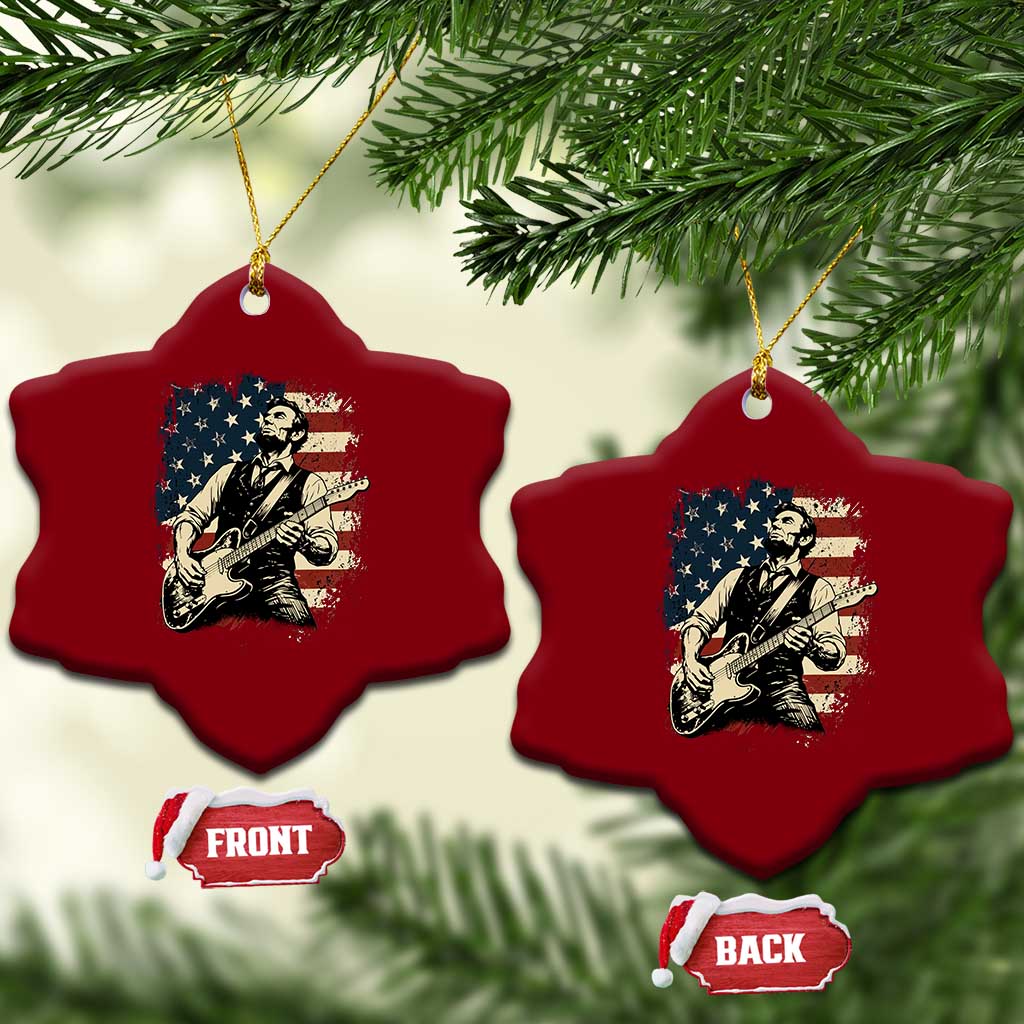 Vintage Abraham Lincoln Playing Electric Guitar Ceramic Ornament Patriotic Rocker Gift