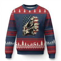 Vintage Abraham Lincoln Playing Electric Guitar Ugly Christmas Sweater Patriotic Rocker Gift