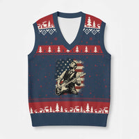 Vintage Abraham Lincoln Playing Electric Guitar V-Neck Knit Sweater Vest Patriotic Rocker Gift