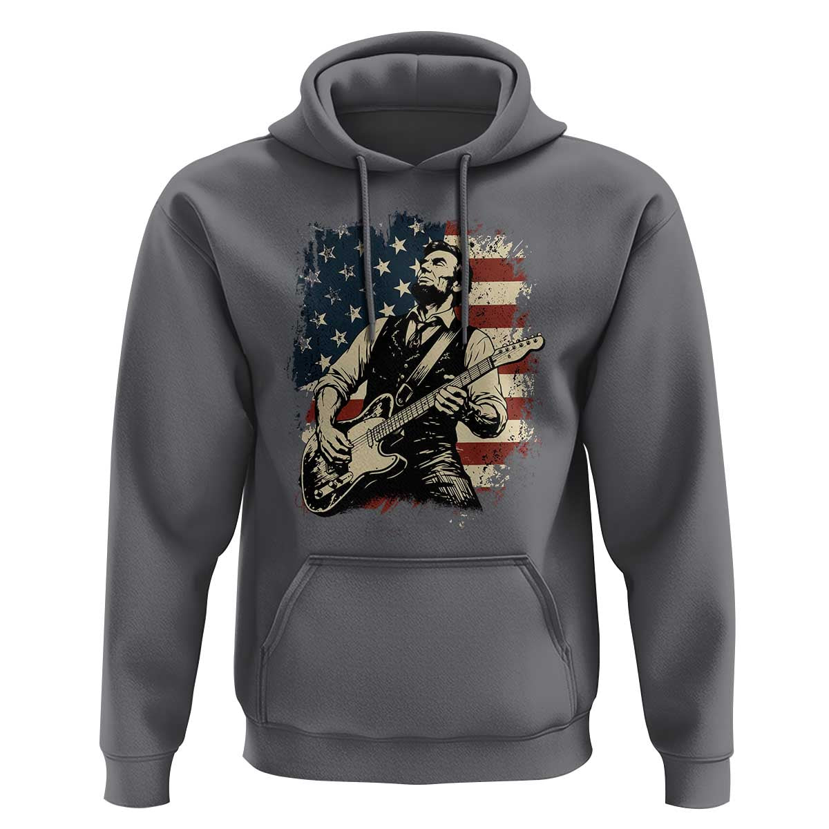 Vintage Abraham Lincoln Playing Electric Guitar Hoodie Patriotic Rocker Gift