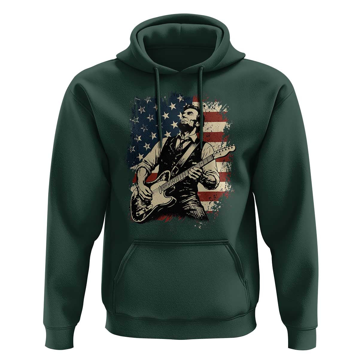 Vintage Abraham Lincoln Playing Electric Guitar Hoodie Patriotic Rocker Gift