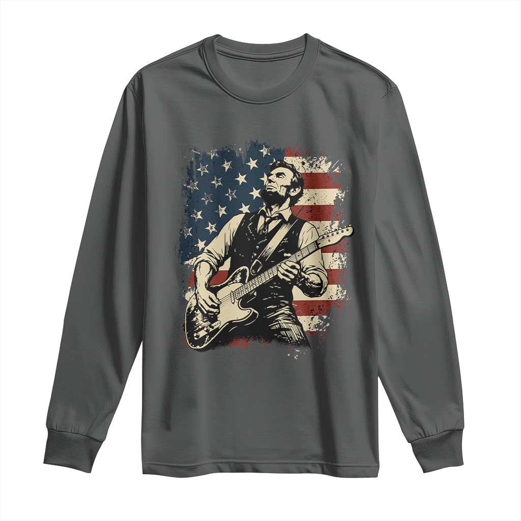 Vintage Abraham Lincoln Playing Electric Guitar Long Sleeve Shirt Patriotic Rocker Gift