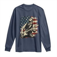 Vintage Abraham Lincoln Playing Electric Guitar Long Sleeve Shirt Patriotic Rocker Gift