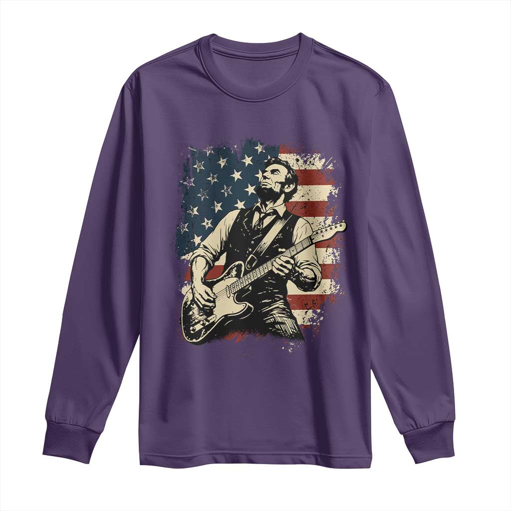 Vintage Abraham Lincoln Playing Electric Guitar Long Sleeve Shirt Patriotic Rocker Gift