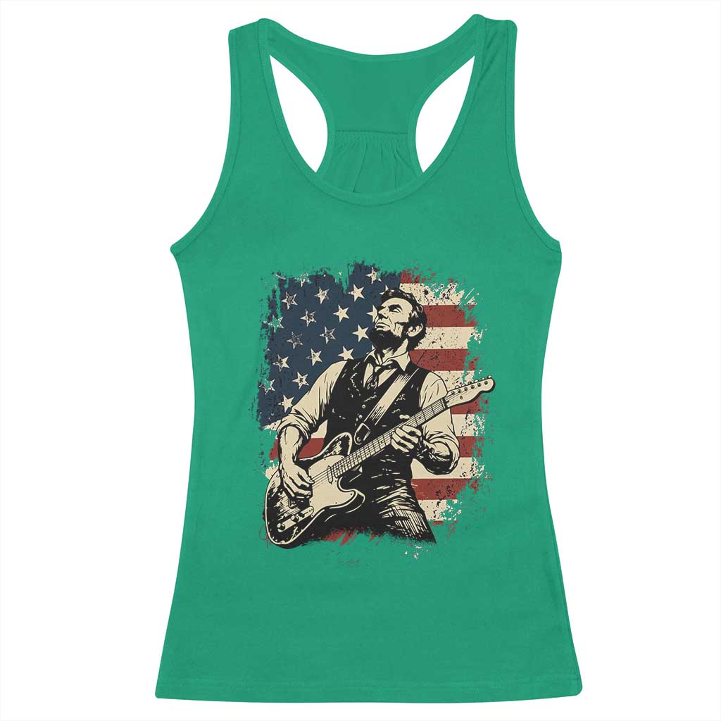 Vintage Abraham Lincoln Playing Electric Guitar Racerback Tank Top Patriotic Rocker Gift