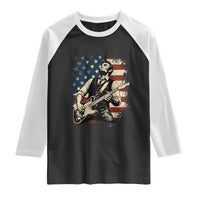 Vintage Abraham Lincoln Playing Electric Guitar Raglan Shirt Patriotic Rocker Gift