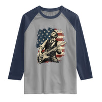 Vintage Abraham Lincoln Playing Electric Guitar Raglan Shirt Patriotic Rocker Gift