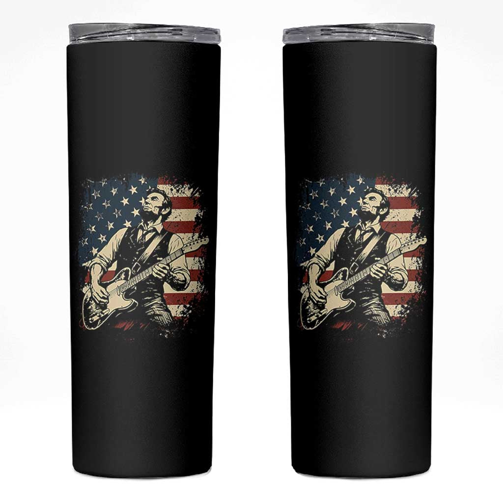 Vintage Abraham Lincoln Playing Electric Guitar Skinny Tumbler Patriotic Rocker Gift