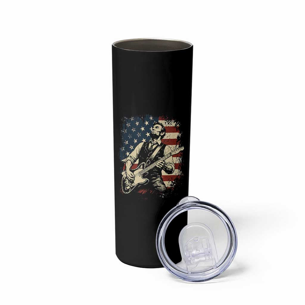 Vintage Abraham Lincoln Playing Electric Guitar Skinny Tumbler Patriotic Rocker Gift