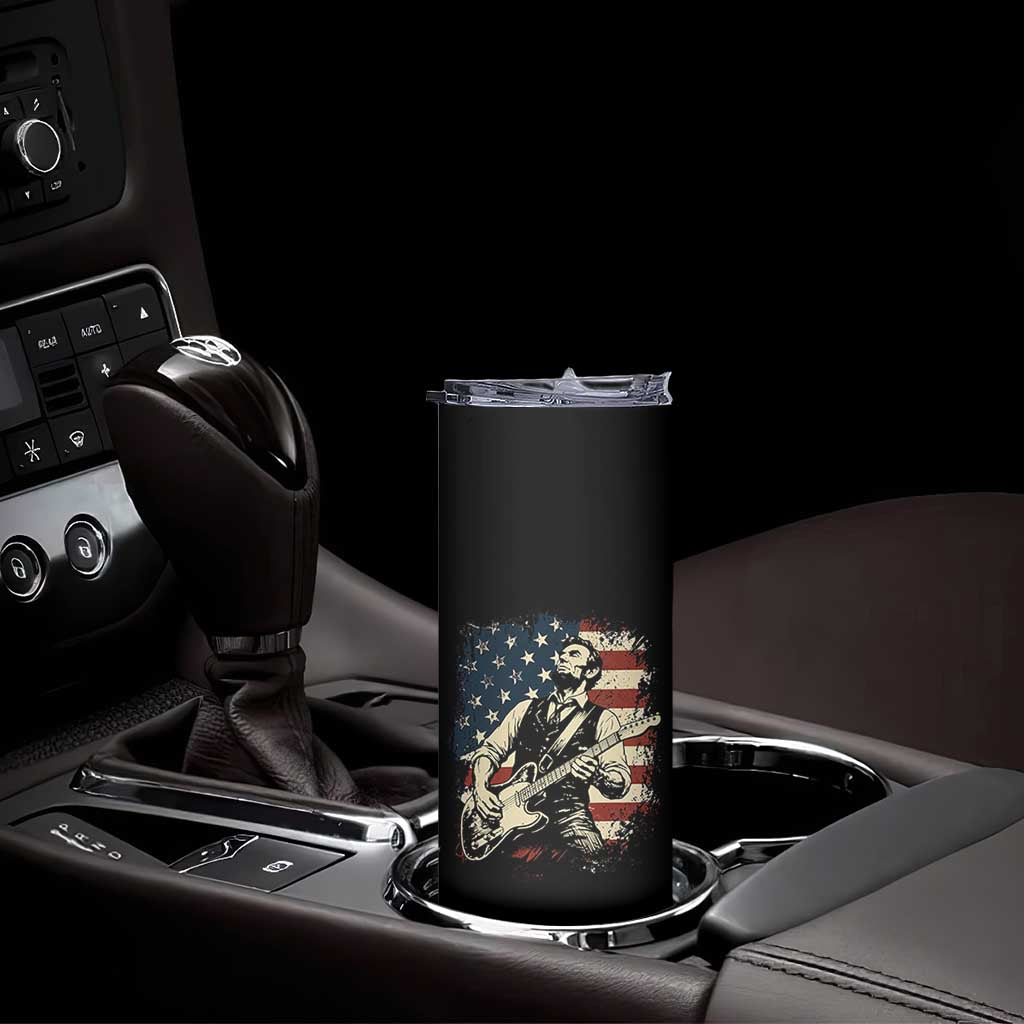 Vintage Abraham Lincoln Playing Electric Guitar Skinny Tumbler Patriotic Rocker Gift