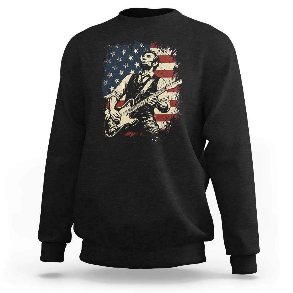 Vintage Abraham Lincoln Playing Electric Guitar Sweatshirt Patriotic Rocker Gift