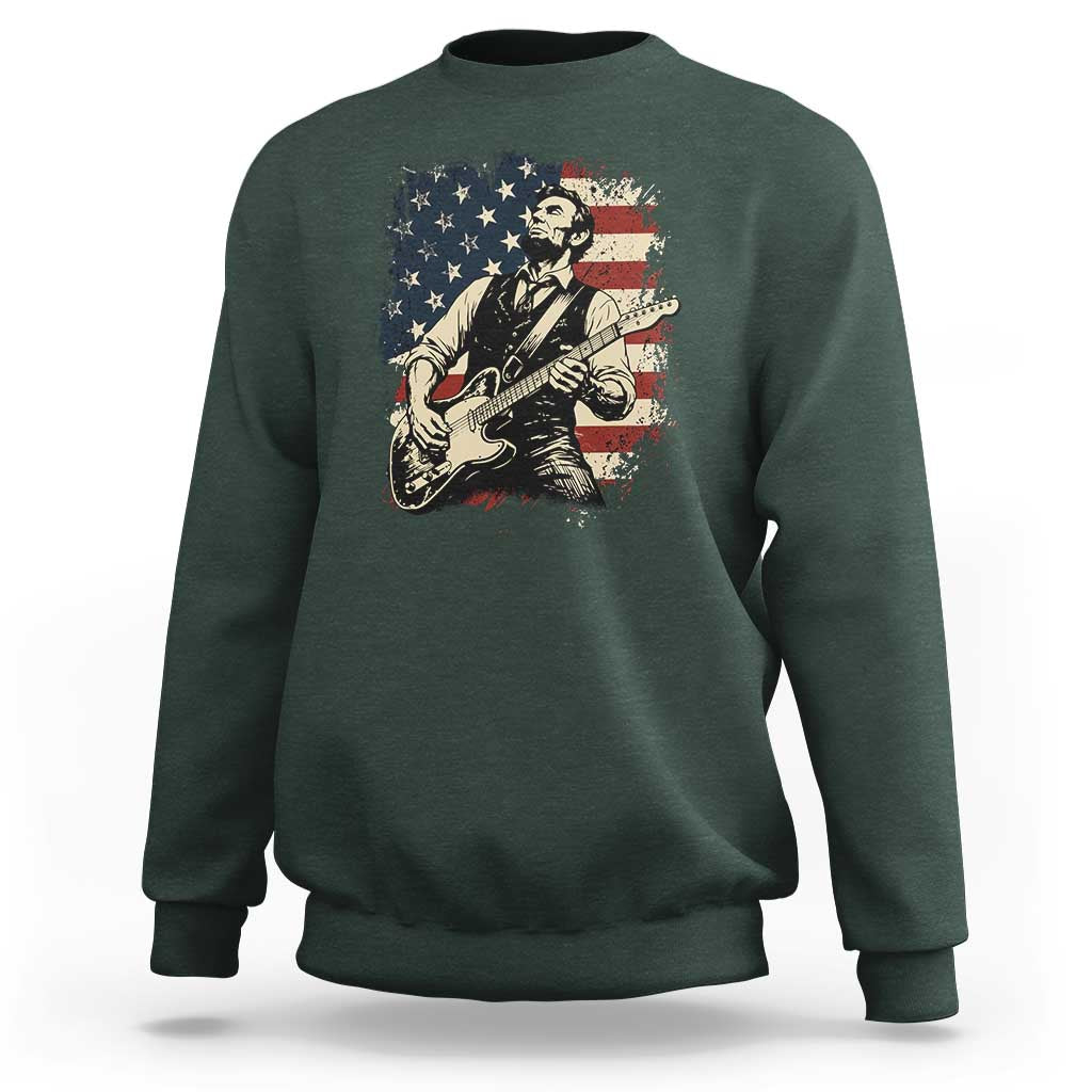Vintage Abraham Lincoln Playing Electric Guitar Sweatshirt Patriotic Rocker Gift