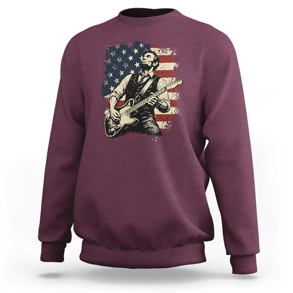 Vintage Abraham Lincoln Playing Electric Guitar Sweatshirt Patriotic Rocker Gift