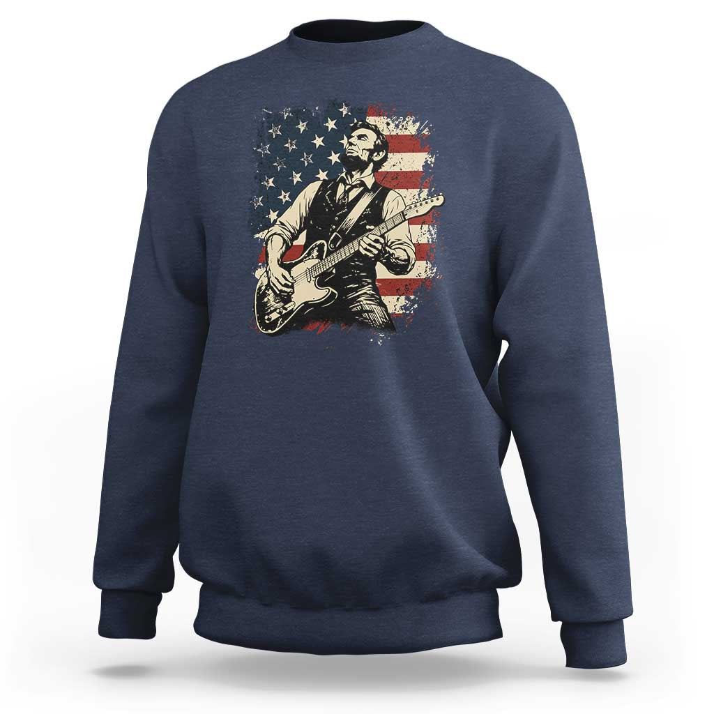 Vintage Abraham Lincoln Playing Electric Guitar Sweatshirt Patriotic Rocker Gift