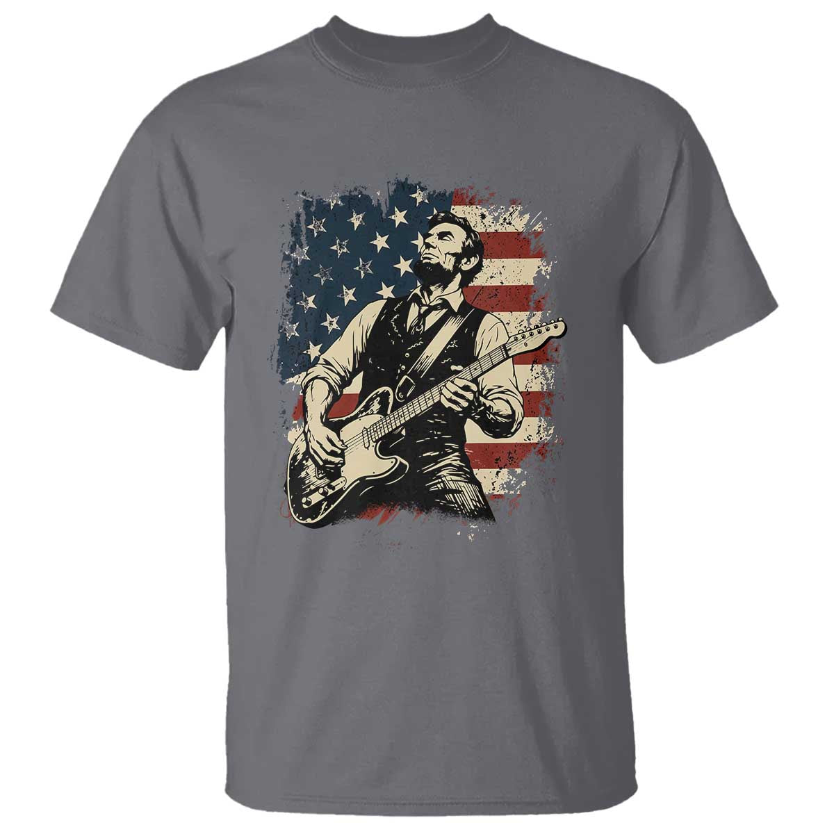 Vintage Abraham Lincoln Playing Electric Guitar T Shirt Patriotic Rocker Gift