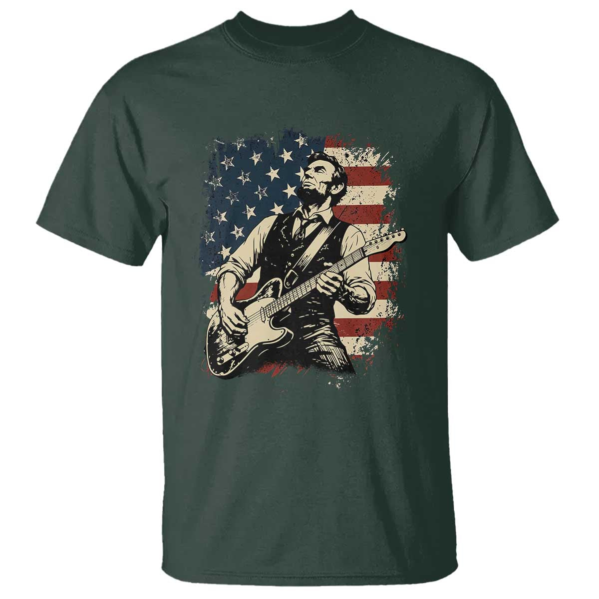 Vintage Abraham Lincoln Playing Electric Guitar T Shirt Patriotic Rocker Gift