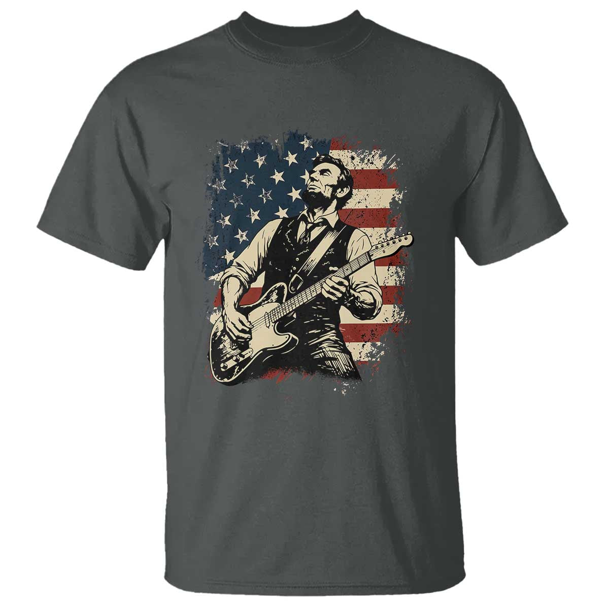 Vintage Abraham Lincoln Playing Electric Guitar T Shirt Patriotic Rocker Gift