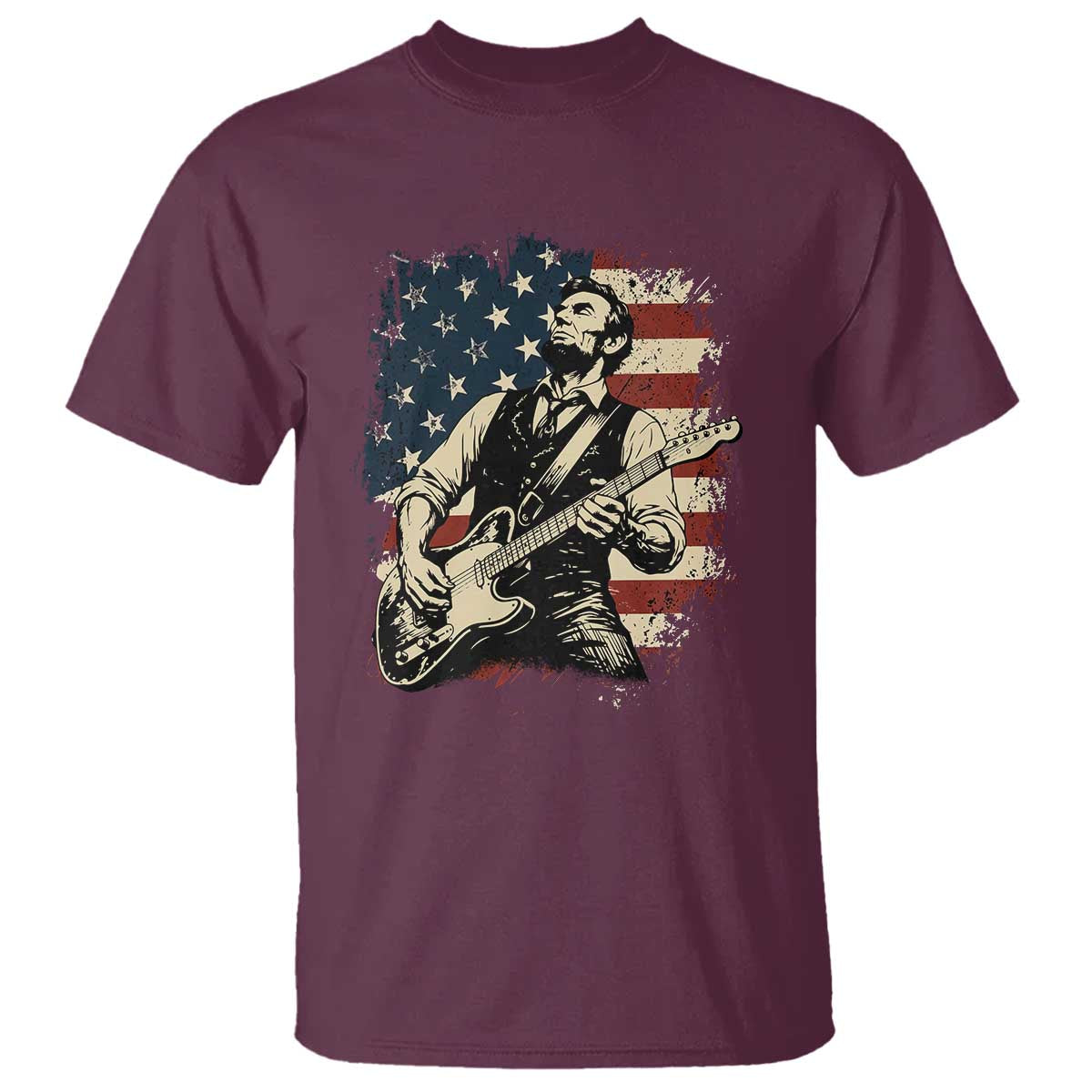 Vintage Abraham Lincoln Playing Electric Guitar T Shirt Patriotic Rocker Gift