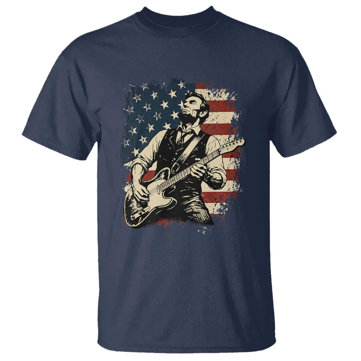 Vintage Abraham Lincoln Playing Electric Guitar T Shirt Patriotic Rocker Gift