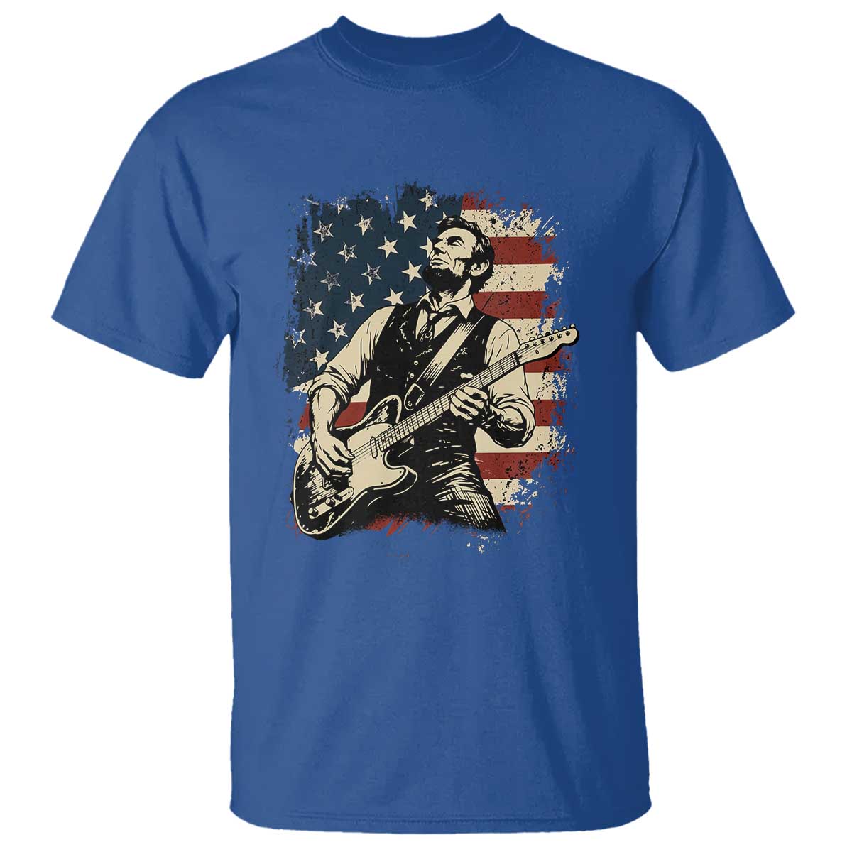 Vintage Abraham Lincoln Playing Electric Guitar T Shirt Patriotic Rocker Gift