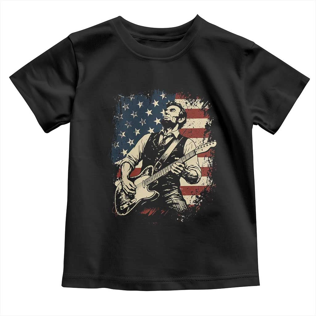 Vintage Abraham Lincoln Playing Electric Guitar Toddler T Shirt Patriotic Rocker Gift