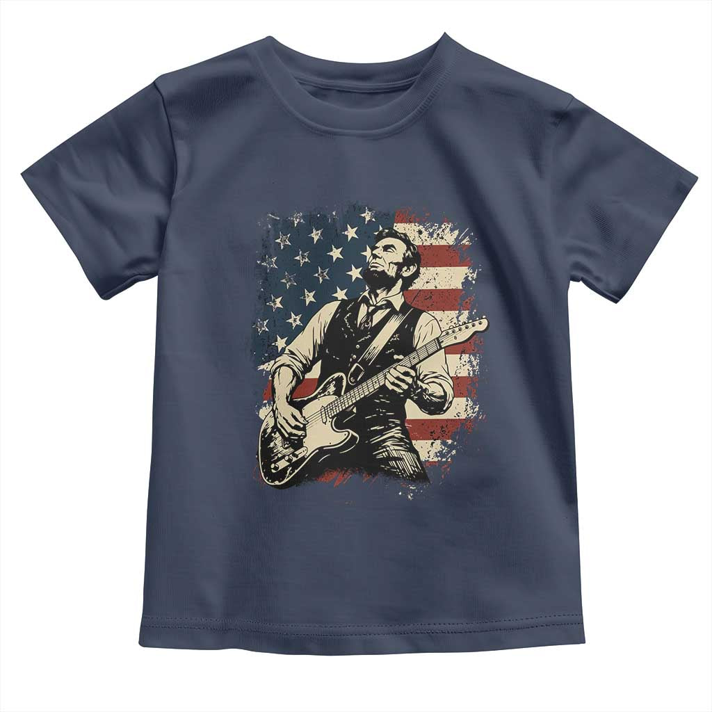 Vintage Abraham Lincoln Playing Electric Guitar Toddler T Shirt Patriotic Rocker Gift
