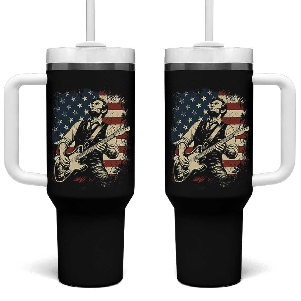 Vintage Abraham Lincoln Playing Electric Guitar Tumbler With Handle Patriotic Rocker Gift