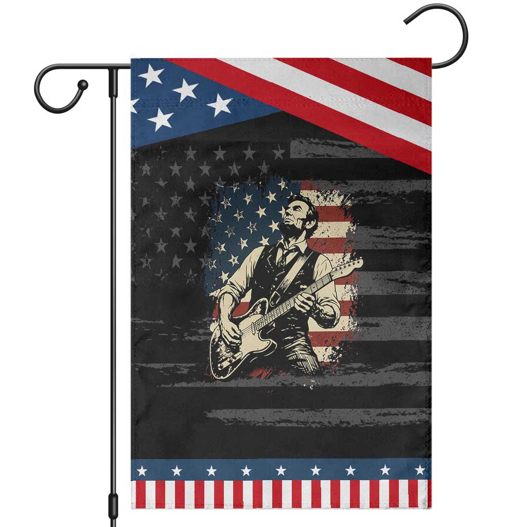 Vintage Abraham Lincoln Playing Electric Guitar Garden Flag Patriotic Rocker Gift