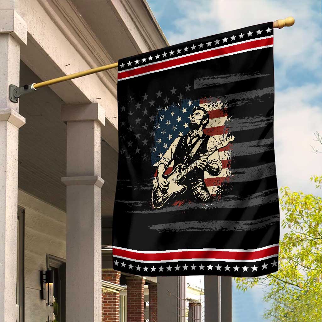 Vintage Abraham Lincoln Playing Electric Guitar Garden Flag Patriotic Rocker Gift