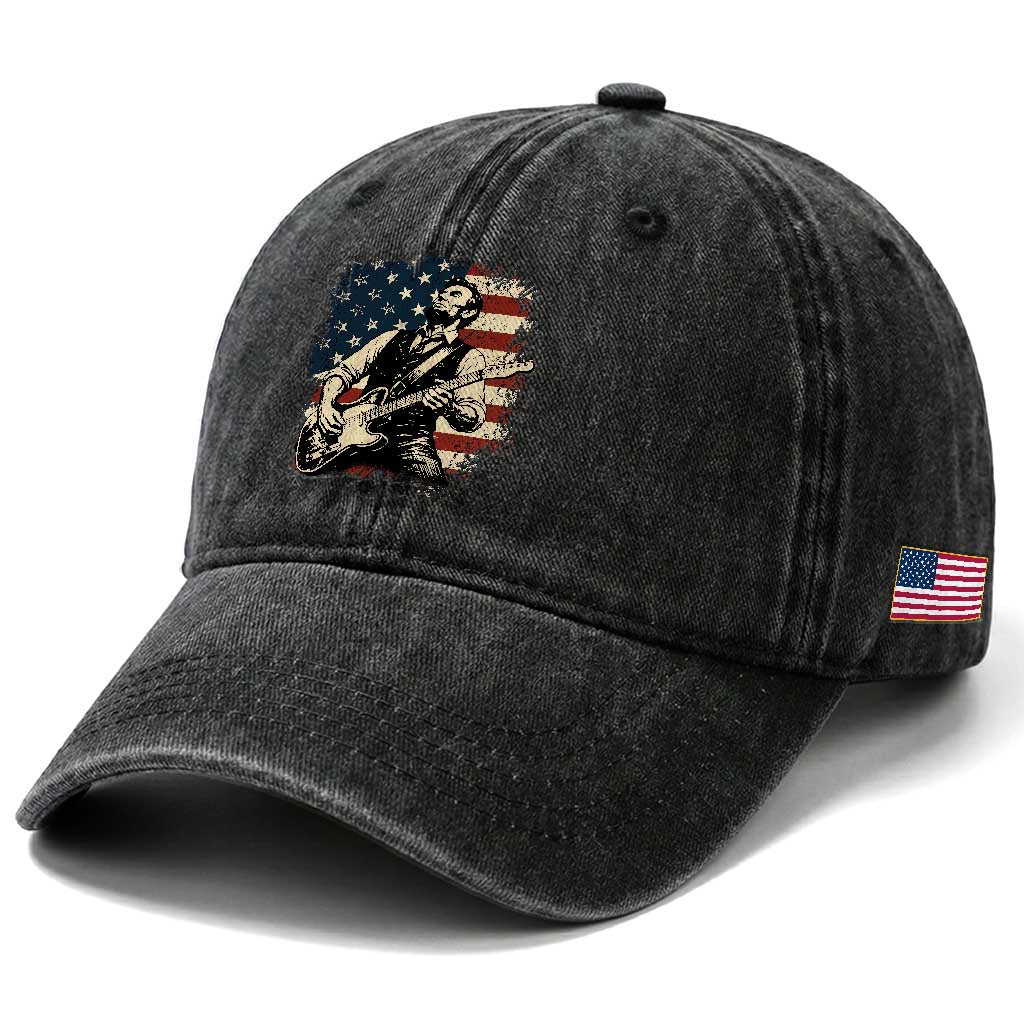 Vintage Abraham Lincoln Playing Electric Guitar Washed Cotton Baseball Cap Patriotic Rocker Gift