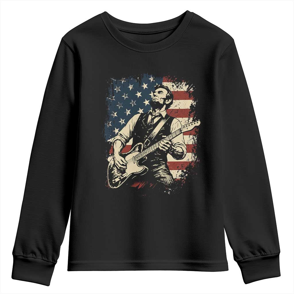 Vintage Abraham Lincoln Playing Electric Guitar Youth Sweatshirt Patriotic Rocker Gift