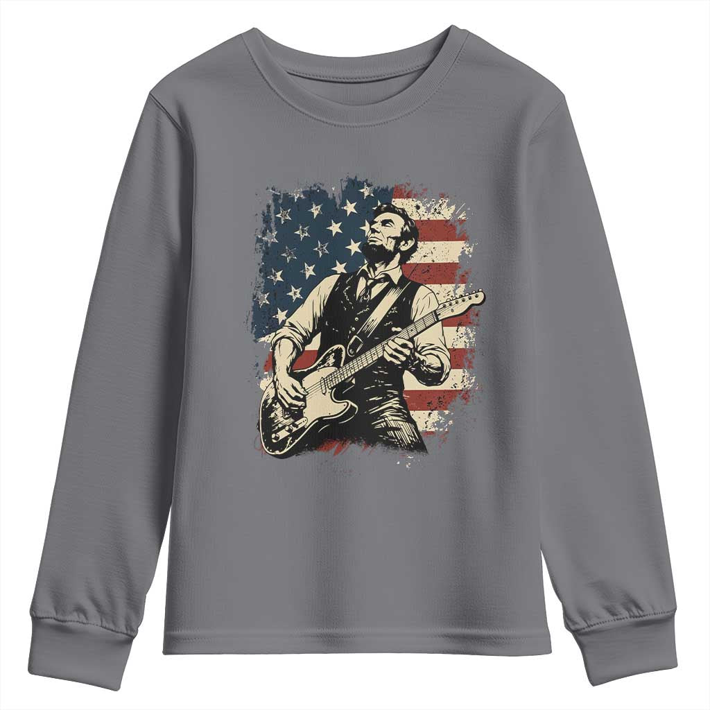 Vintage Abraham Lincoln Playing Electric Guitar Youth Sweatshirt Patriotic Rocker Gift