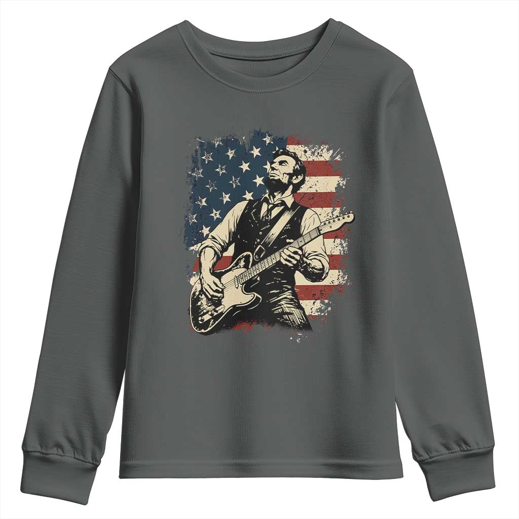 Vintage Abraham Lincoln Playing Electric Guitar Youth Sweatshirt Patriotic Rocker Gift