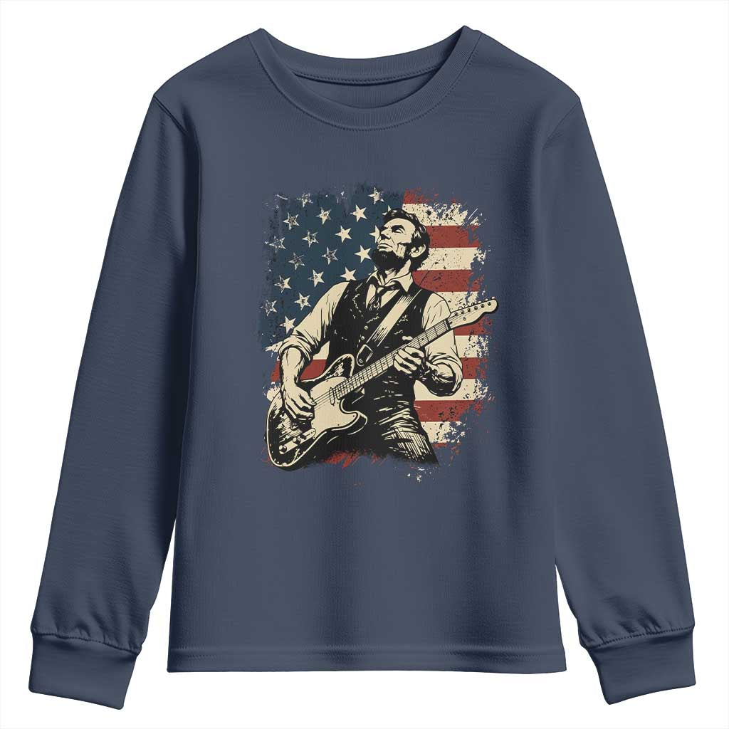Vintage Abraham Lincoln Playing Electric Guitar Youth Sweatshirt Patriotic Rocker Gift
