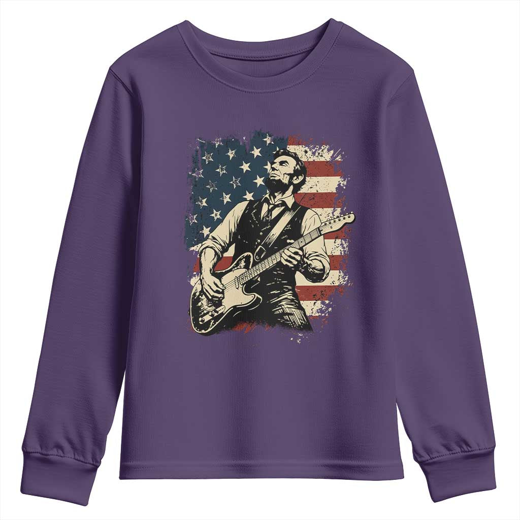Vintage Abraham Lincoln Playing Electric Guitar Youth Sweatshirt Patriotic Rocker Gift