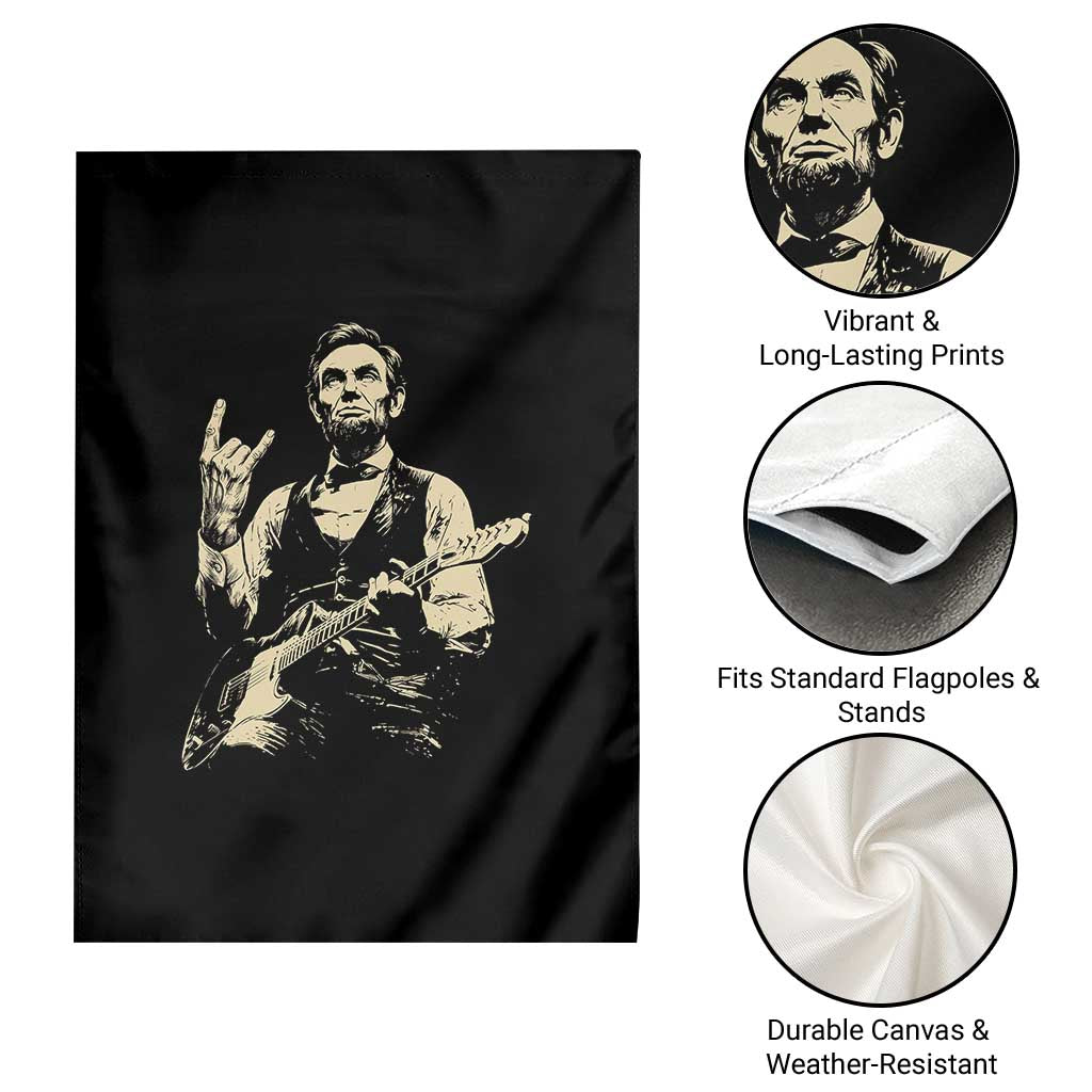 Rock And Roll Abraham Lincoln Playing Guitar Garden Flag Vintage Patriotic Music Gift