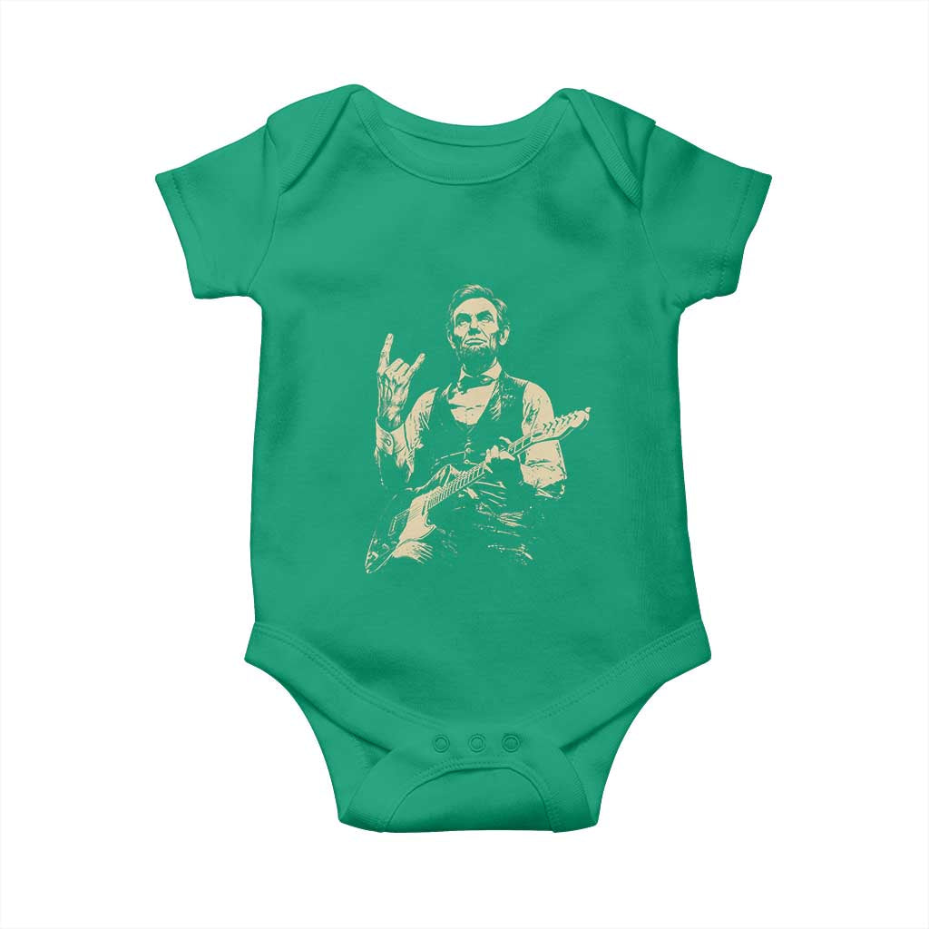 Rock And Roll Abraham Lincoln Playing Guitar Baby Onesie Vintage Patriotic Music Gift