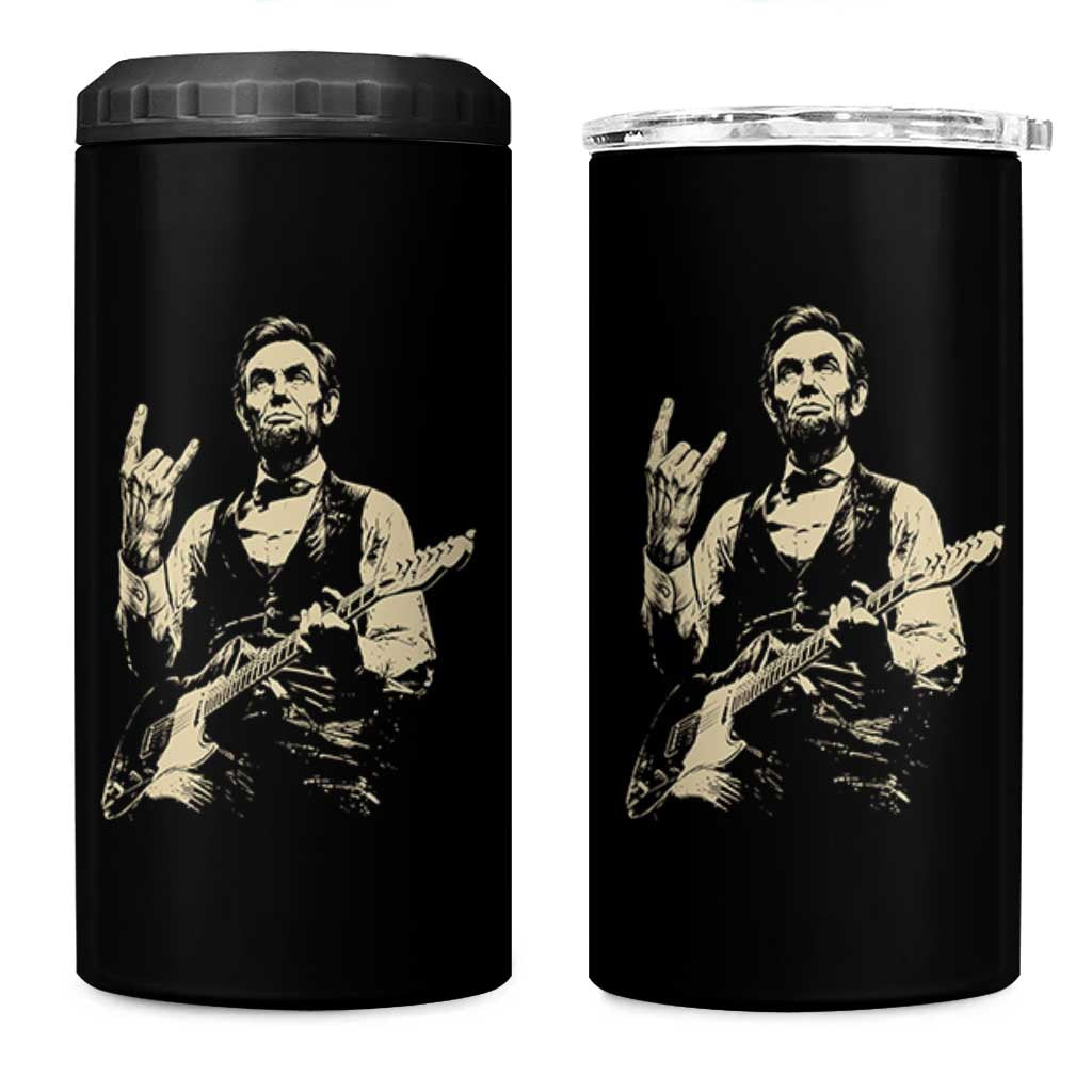 Rock And Roll Abraham Lincoln Playing Guitar 4 in 1 Can Cooler Tumbler Vintage Patriotic Music Gift