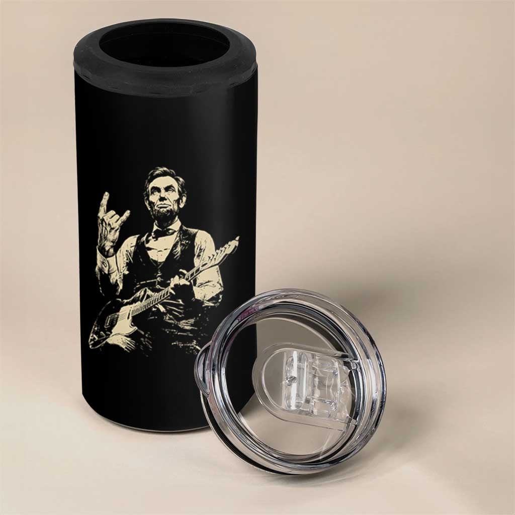 Rock And Roll Abraham Lincoln Playing Guitar 4 in 1 Can Cooler Tumbler Vintage Patriotic Music Gift