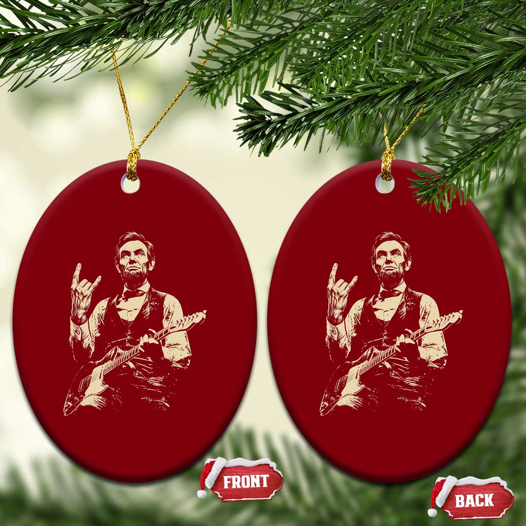 Rock And Roll Abraham Lincoln Playing Guitar Ceramic Ornament Vintage Patriotic Music Gift