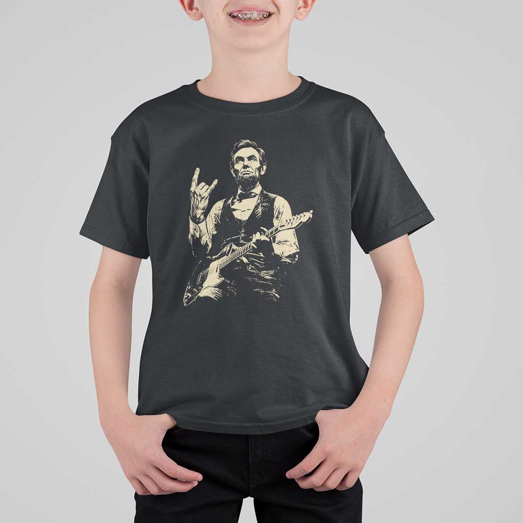 Rock And Roll Abraham Lincoln Playing Guitar T Shirt For Kid Vintage Patriotic Music Gift