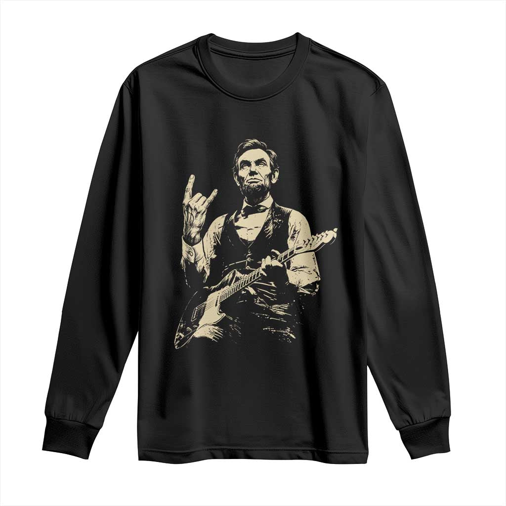 Rock And Roll Abraham Lincoln Playing Guitar Long Sleeve Shirt Vintage Patriotic Music Gift